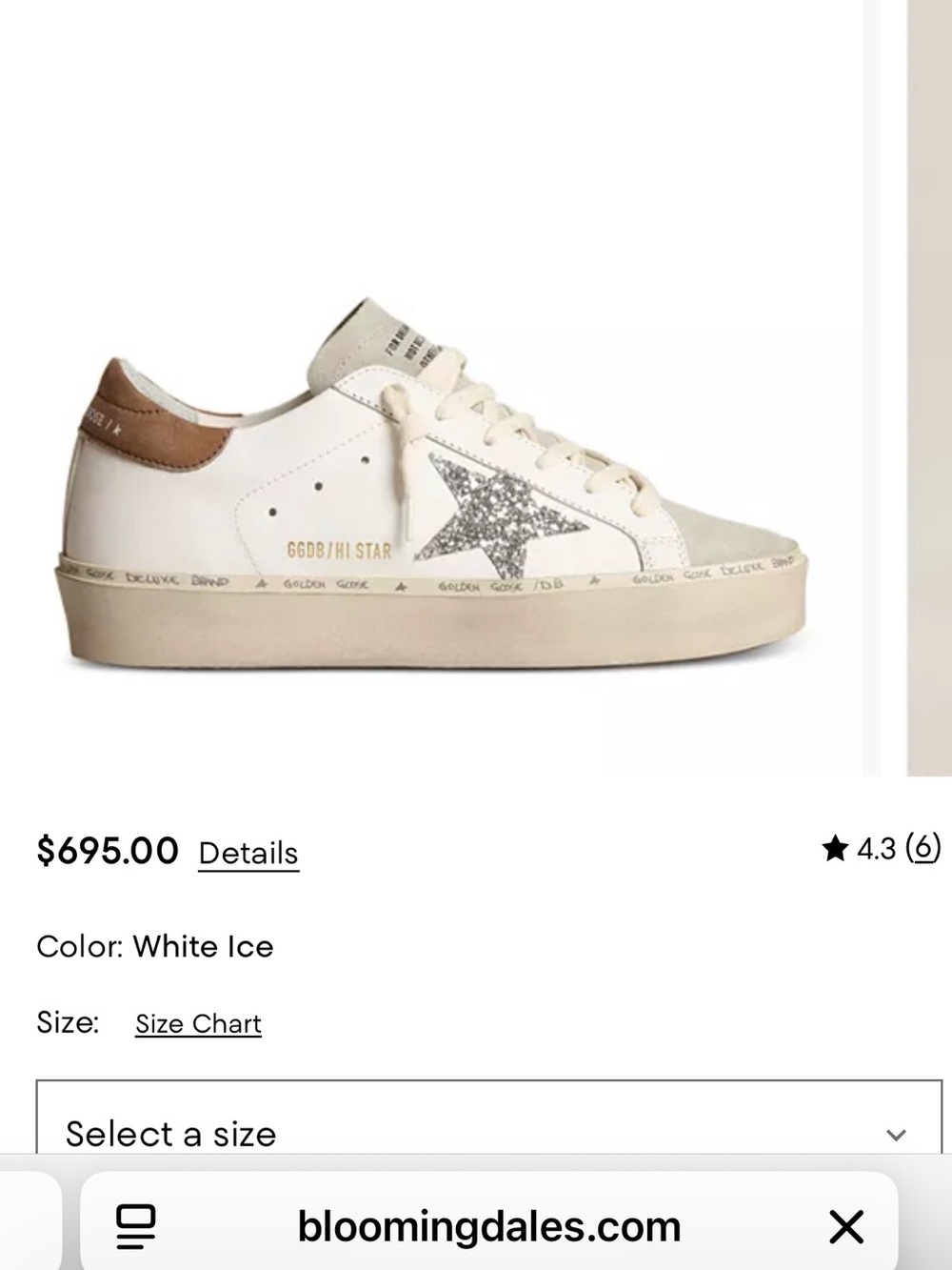 Golden Goose White Sneakers with Taupe Heel and Silver Glitter Star - Picture 4 of 4